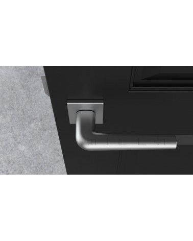 Manilla de puerta cromada pulida sobre placa cuadrada FUNKIA - manilla de diseño
