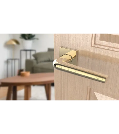 Manilla de puerta en cromo pulido sobre placa cuadrada FUNKIA - tirador de diseño