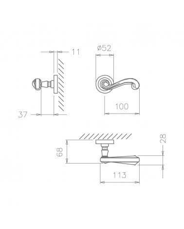Manilla de puerta TUPAI 738 con dimensiones