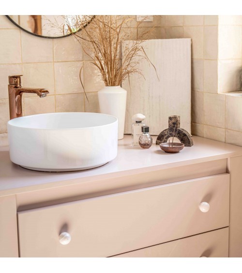 Botón de mueble de madera de haya rosa taupe, tirador de diseño