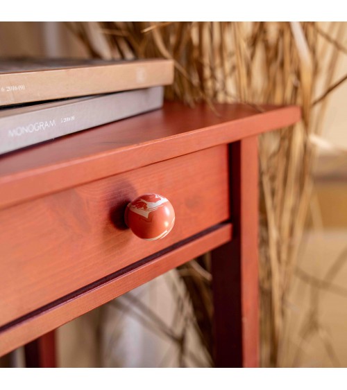 Botón de mueble en madera de haya rojo cereza tirador de diseño