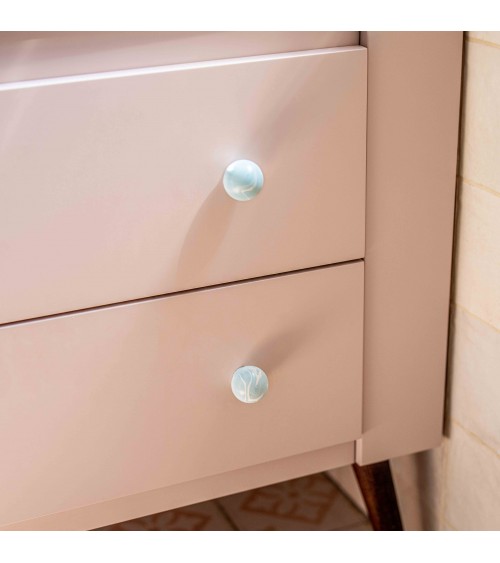 Botón de mueble en madera de haya gris azul tirador de diseño