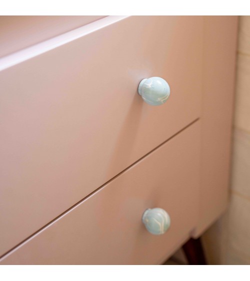 Botón de mueble en madera de haya gris azul tirador de diseño