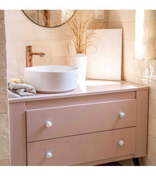 Botón de mueble en madera de haya gris azul tirador de diseño