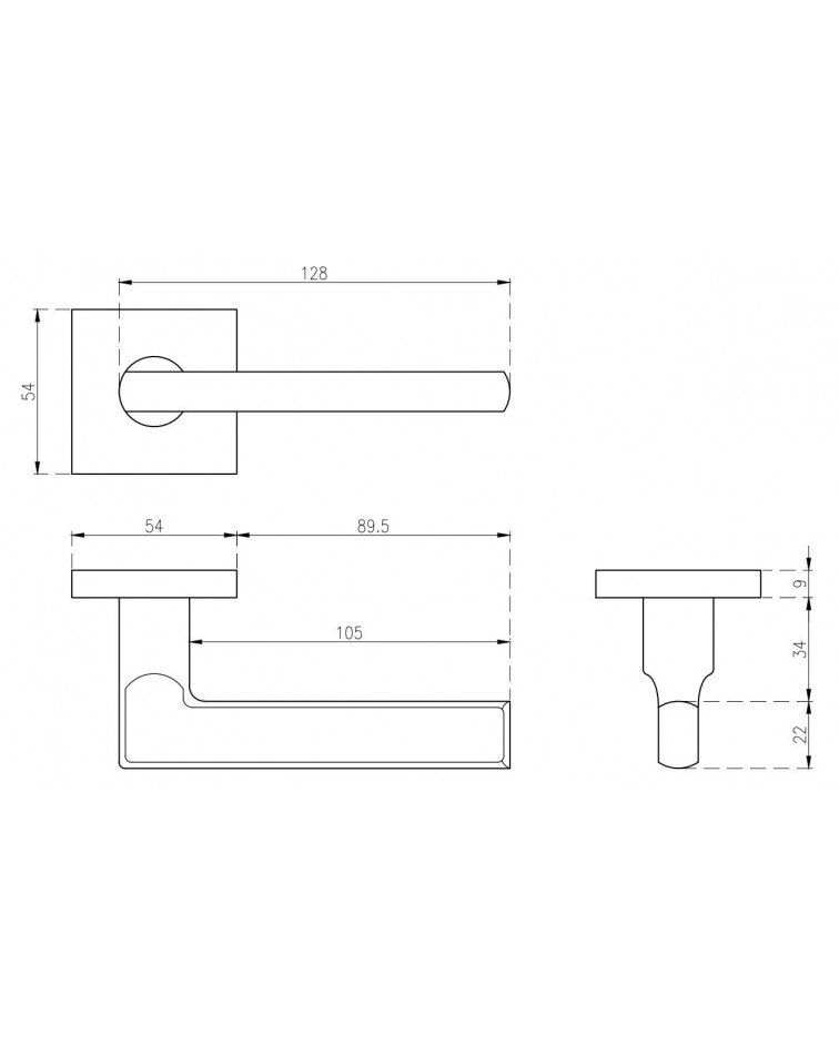 Tirador de puerta KVADRAT 1702 con dimensiones