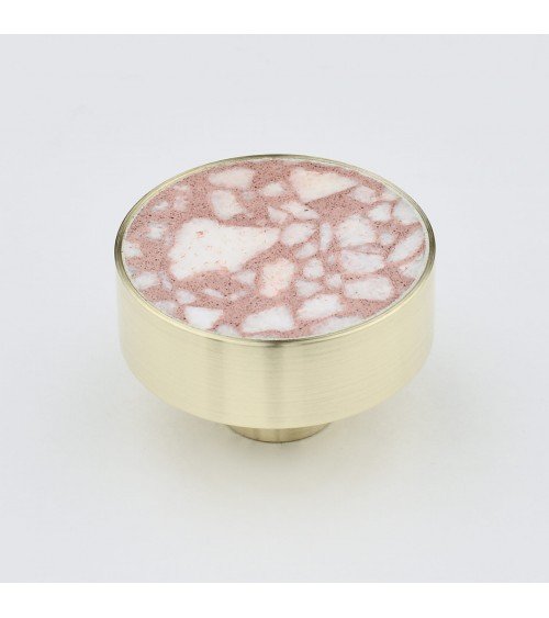 Botón de mueble en latón y Pink Terrazzo tirador de diseño modelo grande