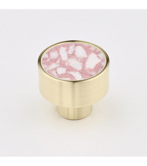Botón de mueble en latón y Pink Terrazzo tirador de diseño