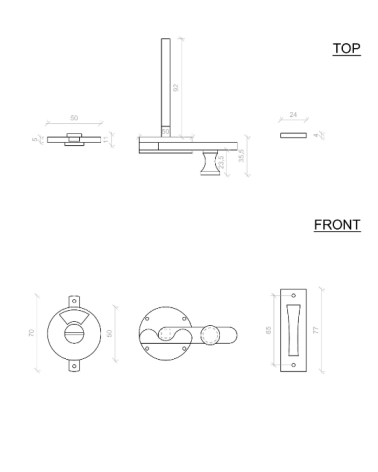 Copia del pestillo de puerta WC Rétro con gancho - herraje de diseño