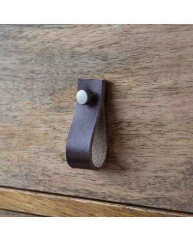 Botón de mueble tirette en cuero marrón oscuro - diseño
