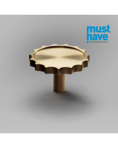 Botón de mueble dorado pulido LEXI tirador de diseño modelo grande sobre fondo gris