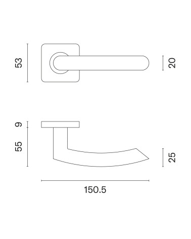 Tirador de puerta color inoxidable KVADRAT 1707 con dimensiones