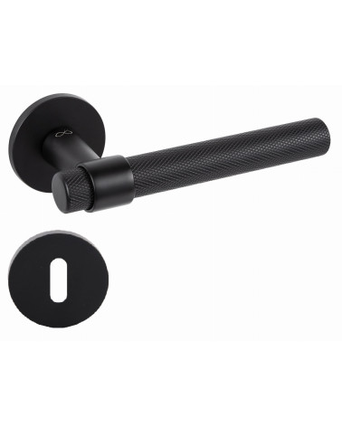 Tirador de puerta negra GHOST diseño con escudo con llave L