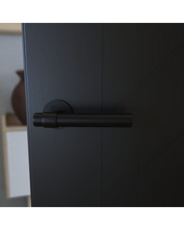 Tirador de puerta negra GHOST diseño montada en una puerta
