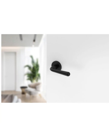 Tirador de puerta negra HANDY diseño montada en una puerta entreabierta