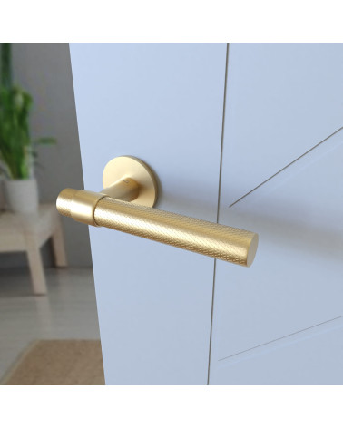 Tirador de puerta texturizado GHOST tirador de diseño montado en una puerta vista inclinada
