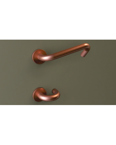 Manivelas de puerta PMR en acero inoxidable, modelo NoHand con acabado cobrizo - Made in Italy - manivela de diseño