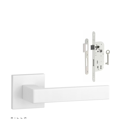 Set de tirador de puerta blanca SULLA con la cerradura Llave de Habitación blanca sobre fondo blanco