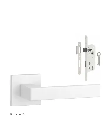 Set de tirador de puerta blanca SULLA con la cerradura Llave de Habitación blanca sobre fondo blanco