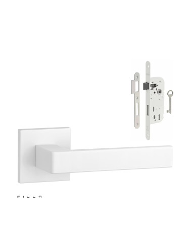 Set de tirador de puerta blanca SULLA con la cerradura Llave de Habitación blanca sobre fondo blanco