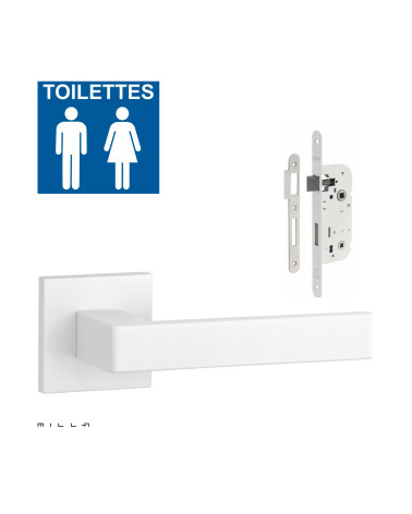Set de tirador de puerta blanca SULLA con la cerradura WC blanca sobre fondo blanco