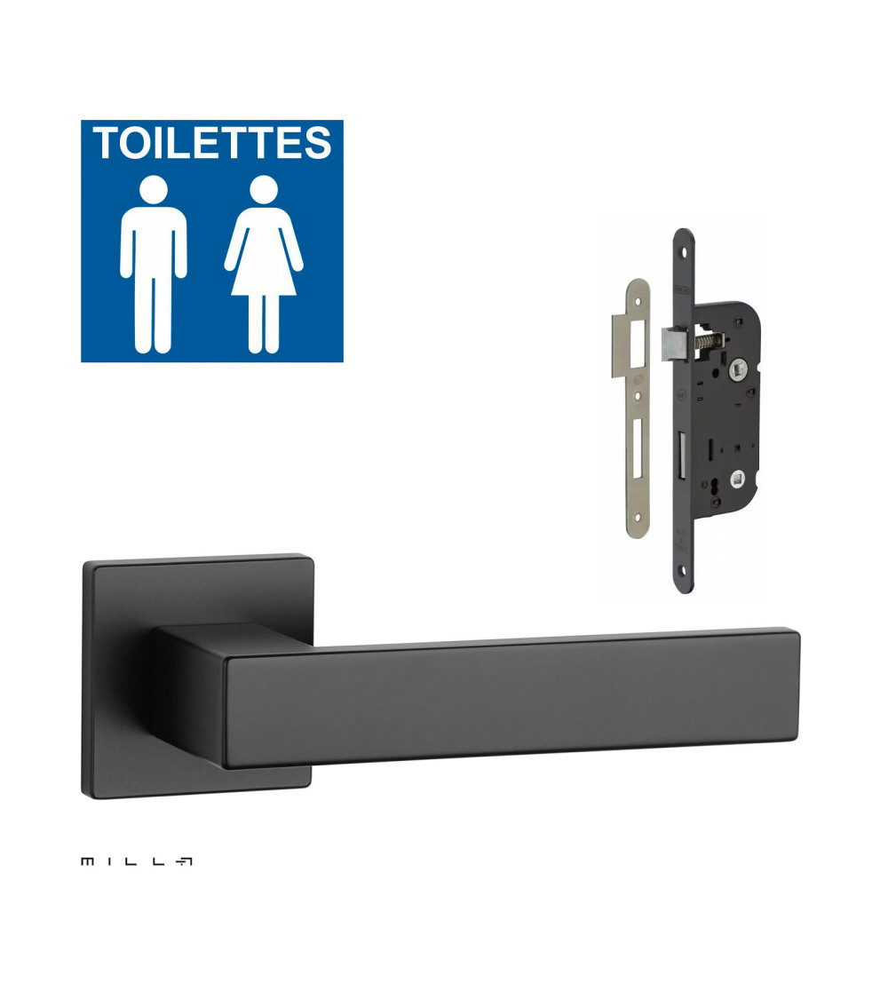 Set de tirador de puerta blanca PINA con la cerradura WC blanca sobre fondo blanco