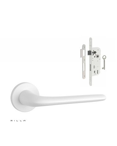 Set de tirador de puerta blanca AZALIA con la cerradura Llave de Habitación blanca sobre fondo blanco