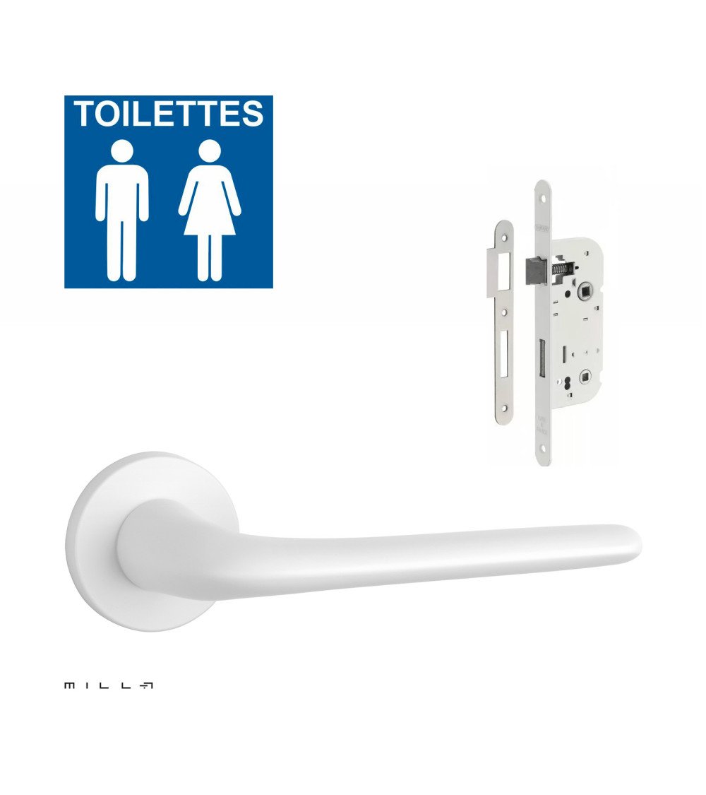 Set de tirador de puerta blanca AZALIA con la cerradura WC blanca sobre fondo blanco