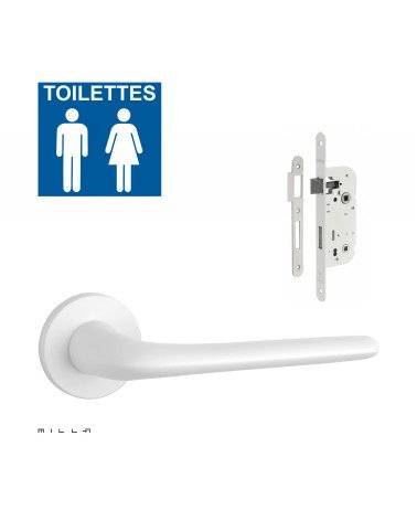 Set de tirador de puerta blanca AZALIA con la cerradura WC blanca sobre fondo blanco