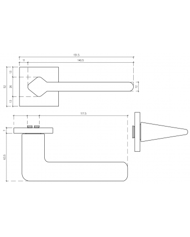 Tirador de puerta futurista LILA con dimensiones
