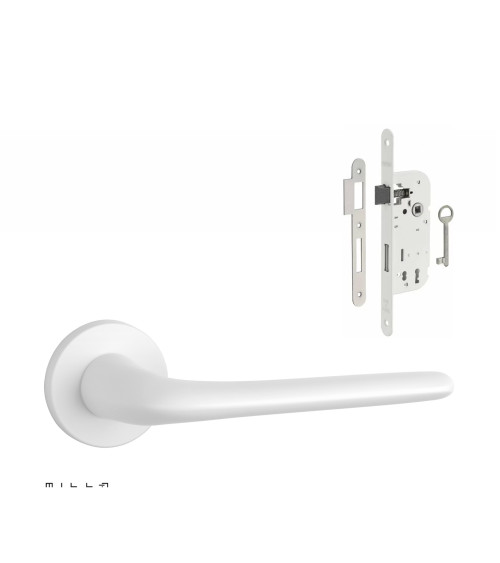 Set de tirador de puerta blanco KALMIA con la cerradura Clef de Chambre blanca sobre fondo blanco
