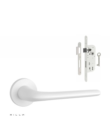 Set de tirador de puerta blanco KALMIA con la cerradura Clef de Chambre blanca sobre fondo blanco