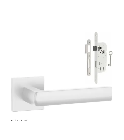 Set de tirador de puerta blanco HOSTA con la cerradura Clef de Chambre blanca sobre fondo blanco