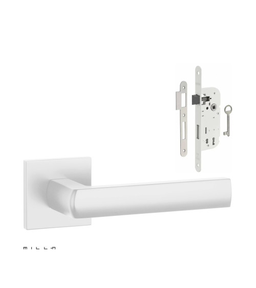Set de tirador de puerta blanco HOSTA con la cerradura Clef de Chambre blanca sobre fondo blanco
