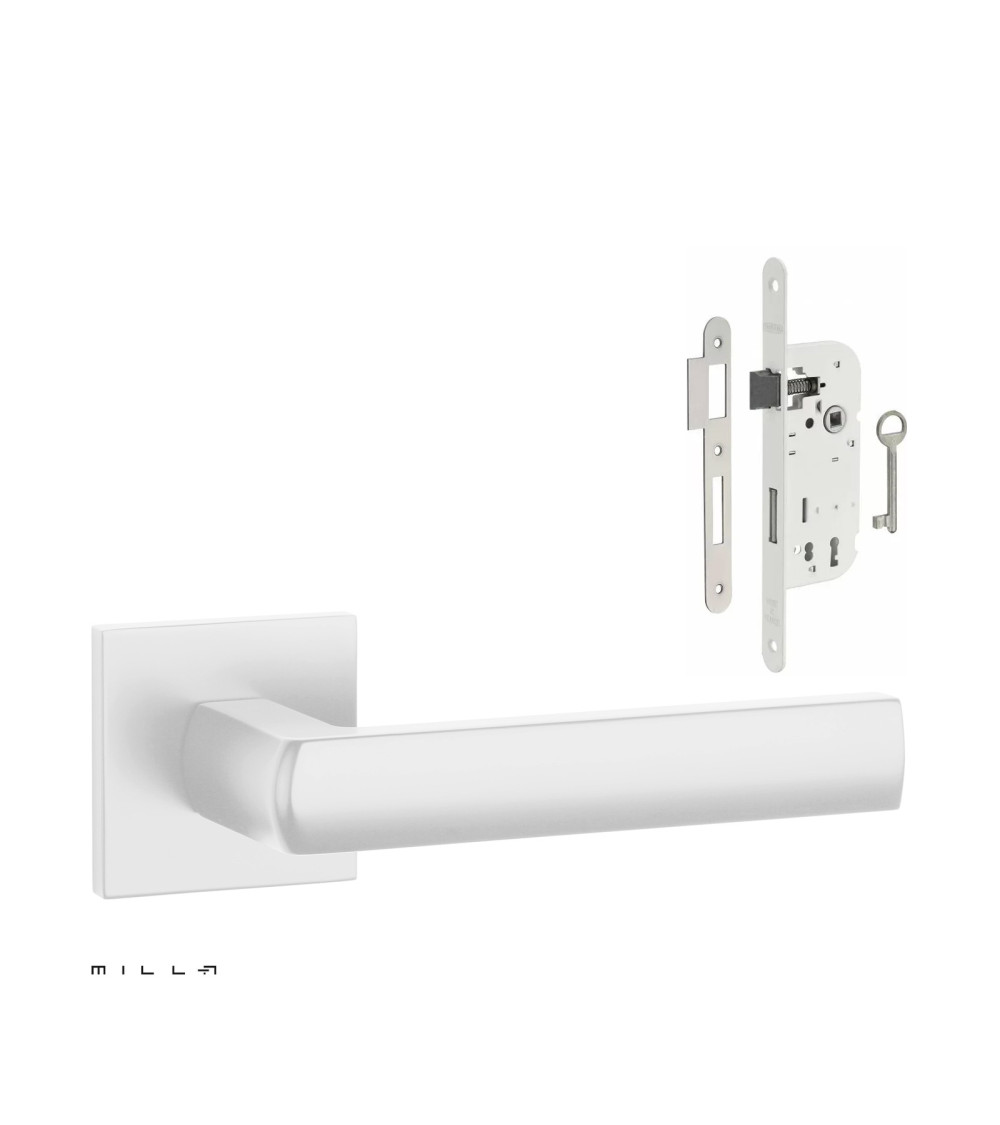 Set de tirador de puerta blanco HOSTA con la cerradura Clef de Chambre blanca sobre fondo blanco