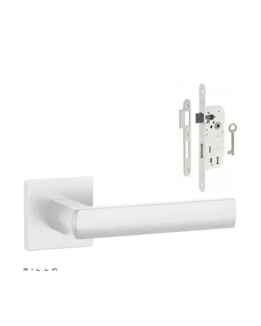 Set de tirador de puerta blanco HOSTA con la cerradura Clef de Chambre blanca sobre fondo blanco