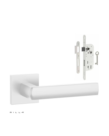 Set de tirador de puerta blanco HOSTA con la cerradura Clef de Chambre blanca sobre fondo blanco
