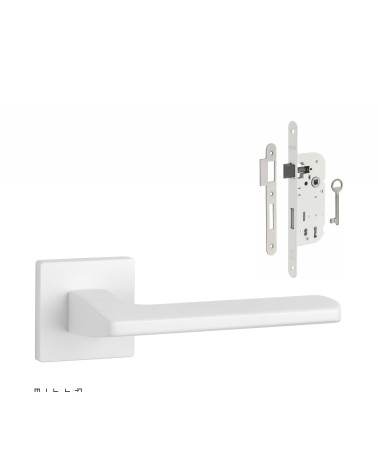 Set de tirador de puerta blanco YUKA con la cerradura Clef de Chambre blanca sobre fondo blanco