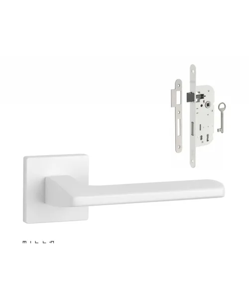 Set de manija de puerta blanca PYROLA con cerradura Llave de Habitación blanca sobre fondo blanco