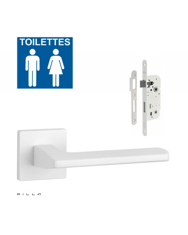 Set de manija de puerta blanca PYROLA con cerradura WC blanca sobre fondo blanco