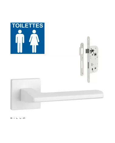 Set de manija de puerta blanca PYROLA con cerradura WC blanca sobre fondo blanco