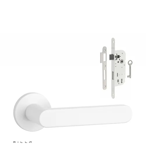 Set de manija de puerta blanca ALORA con cerradura Llave de Habitación blanca sobre fondo blanco