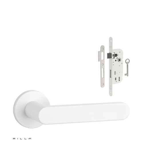 Set de manija de puerta blanca ALORA con cerradura Llave de Habitación blanca sobre fondo blanco
