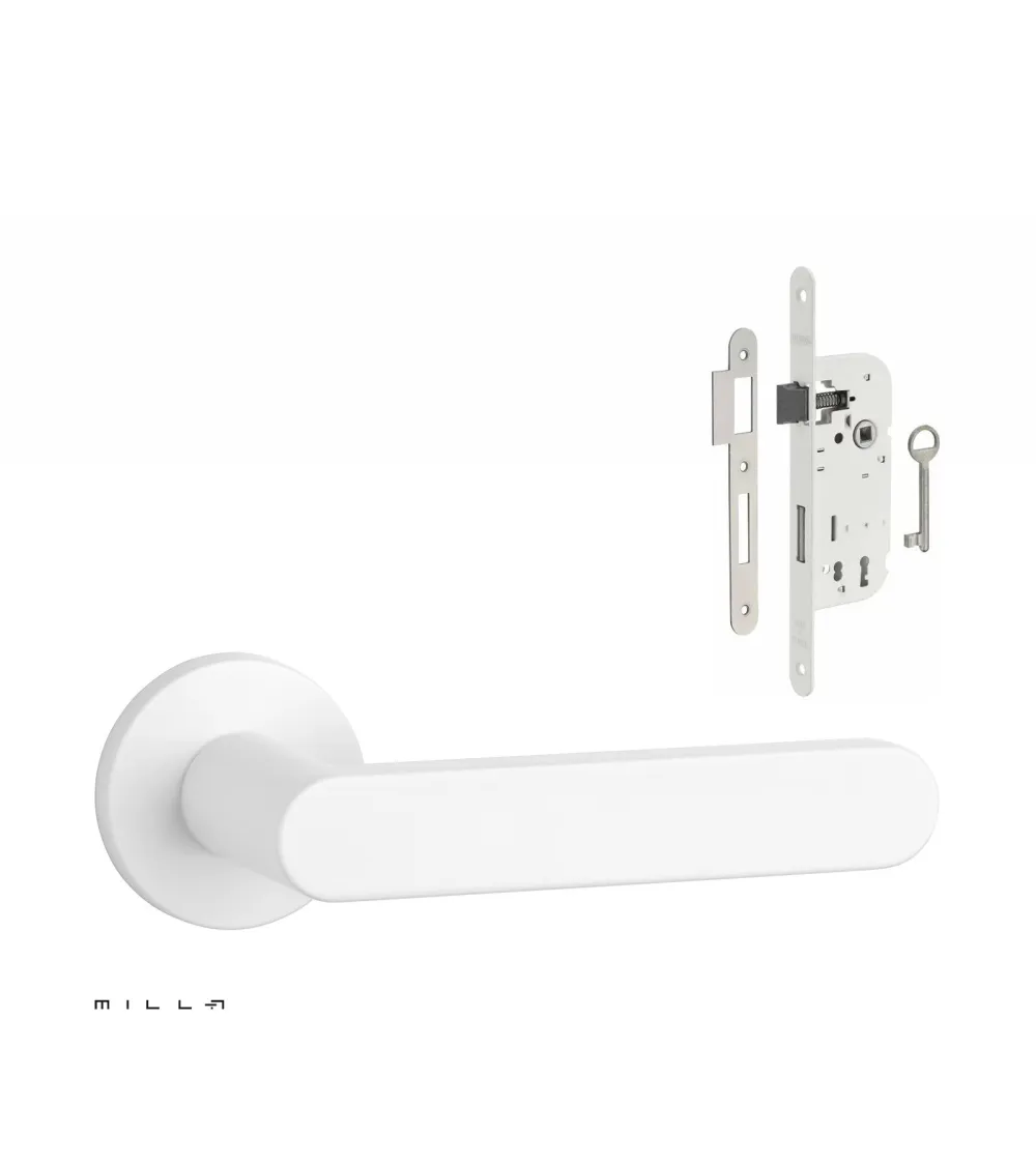 Set de manija de puerta blanca ALORA con cerradura Llave de Habitación blanca sobre fondo blanco