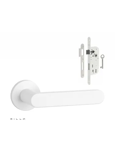 Set de manija de puerta blanca ALORA con cerradura Llave de Habitación blanca sobre fondo blanco