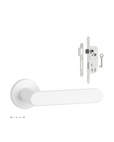 Set de manija de puerta blanca ALORA con cerradura Llave de Habitación blanca sobre fondo blanco