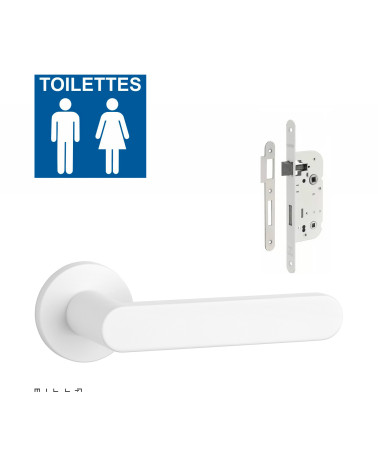Set de manija de puerta blanca ALORA con cerradura WC blanca sobre fondo blanco
