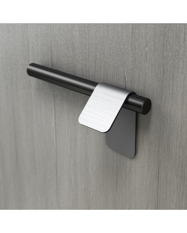 Tirador de mueble acero inoxidable/negro mate TORN-3 tirador de diseño fijado en una superficie gris