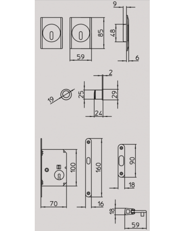 Tirador para puerta corredera moderno MANDELLI 1038TC/S con dimensiones