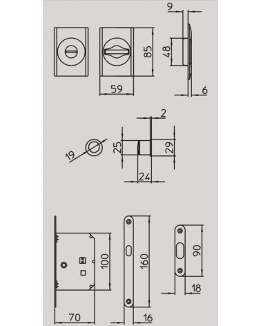 Tirador para puerta corredera sobrio MANDELLI 1038TN/S con dimensiones