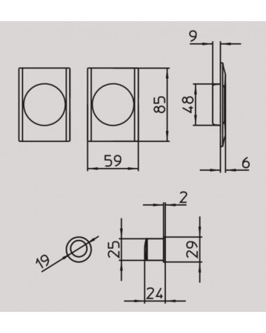 Tirador para puerta corredera depurada MANDELLI 1038TL con dimensiones